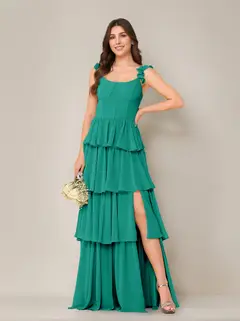 A-Line/Princess Scoop Neck Sleeveless Floor-Length Bridesmaid Dress with Ruffles & Split Side — view 27