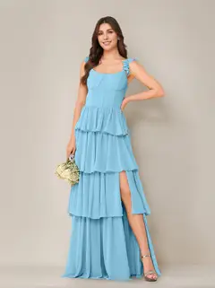 A-Line/Princess Scoop Neck Sleeveless Floor-Length Bridesmaid Dress with Ruffles & Split Side — view 28