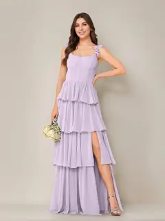 A-Line/Princess Scoop Neck Sleeveless Floor-Length Bridesmaid Dress with Ruffles & Split Side — view 29