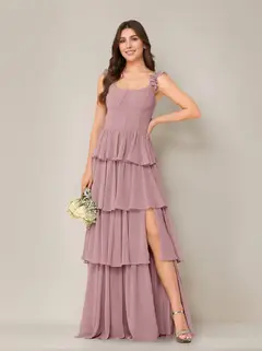 A-Line/Princess Scoop Neck Sleeveless Floor-Length Bridesmaid Dress with Ruffles & Split Side — view 30