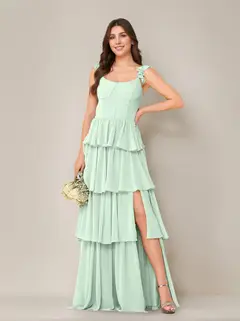A-Line/Princess Scoop Neck Sleeveless Floor-Length Bridesmaid Dress with Ruffles & Split Side — view 31