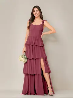 A-Line/Princess Scoop Neck Sleeveless Floor-Length Bridesmaid Dress with Ruffles & Split Side — view 32