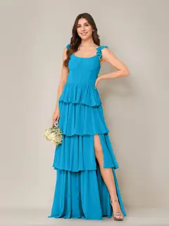 A-Line/Princess Scoop Neck Sleeveless Floor-Length Bridesmaid Dress with Ruffles & Split Side — view 34