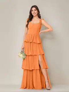 A-Line/Princess Scoop Neck Sleeveless Floor-Length Bridesmaid Dress with Ruffles & Split Side — view 35