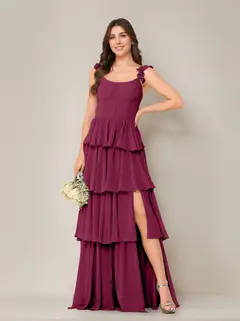A-Line/Princess Scoop Neck Sleeveless Floor-Length Bridesmaid Dress with Ruffles & Split Side — view 36
