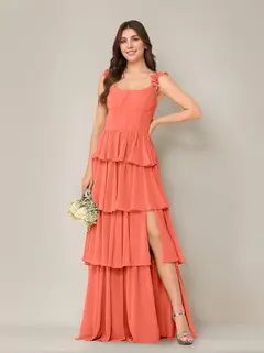 A-Line/Princess Scoop Neck Sleeveless Floor-Length Bridesmaid Dress with Ruffles & Split Side — view 37