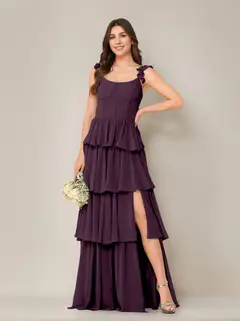 A-Line/Princess Scoop Neck Sleeveless Floor-Length Bridesmaid Dress with Ruffles & Split Side — view 40
