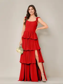 A-Line/Princess Scoop Neck Sleeveless Floor-Length Bridesmaid Dress with Ruffles & Split Side — view 42