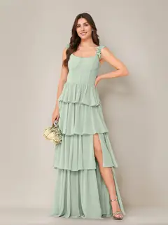 A-Line/Princess Scoop Neck Sleeveless Floor-Length Bridesmaid Dress with Ruffles & Split Side — view 45