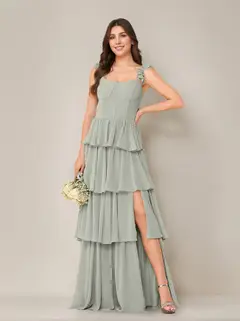 A-Line/Princess Scoop Neck Sleeveless Floor-Length Bridesmaid Dress with Ruffles & Split Side — view 46