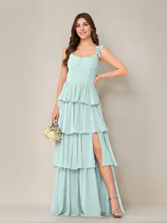 A-Line/Princess Scoop Neck Sleeveless Floor-Length Bridesmaid Dress with Ruffles & Split Side — view 47