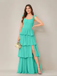 A-Line/Princess Scoop Neck Sleeveless Floor-Length Bridesmaid Dress with Ruffles & Split Side — view 48