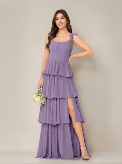 A-Line/Princess Scoop Neck Sleeveless Floor-Length Bridesmaid Dress with Ruffles & Split Side — view 50
