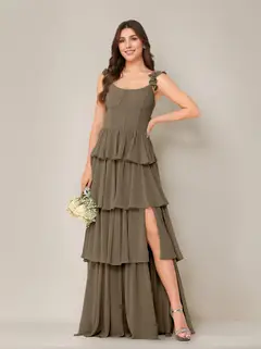 A-Line/Princess Scoop Neck Sleeveless Floor-Length Bridesmaid Dress with Ruffles & Split Side — view 51