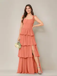A-Line/Princess Scoop Neck Sleeveless Floor-Length Bridesmaid Dress with Ruffles & Split Side — view 52