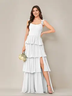 A-Line/Princess Scoop Neck Sleeveless Floor-Length Bridesmaid Dress with Ruffles & Split Side — view 53