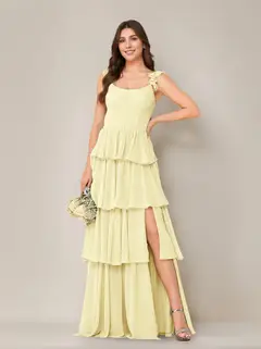A-Line/Princess Scoop Neck Sleeveless Floor-Length Bridesmaid Dress with Ruffles & Split Side — view 56