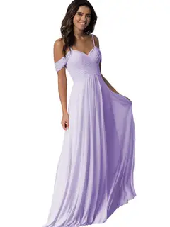 A-Line/Princess Sweetheart Off Shoulder Sleeveless Floor Length Bridesmaid Dresses with Pockets Chiffon — view 5