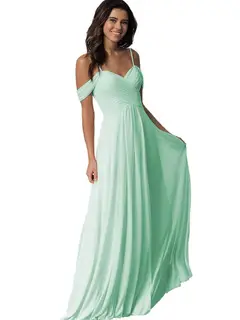 A-Line/Princess Sweetheart Off Shoulder Sleeveless Floor Length Bridesmaid Dresses with Pockets Chiffon — view 12