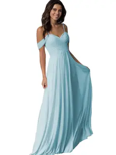 A-Line/Princess Sweetheart Off Shoulder Sleeveless Floor Length Bridesmaid Dresses with Pockets Chiffon — view 15
