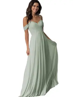 A-Line/Princess Sweetheart Off Shoulder Sleeveless Floor Length Bridesmaid Dresses with Pockets Chiffon — view 21