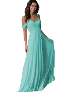 A-Line/Princess Sweetheart Off Shoulder Sleeveless Floor Length Bridesmaid Dresses with Pockets Chiffon — view 26