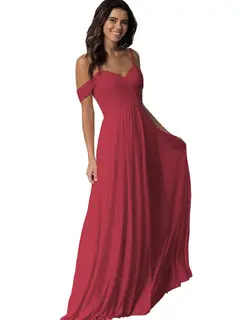 A-Line/Princess Sweetheart Off Shoulder Sleeveless Floor Length Bridesmaid Dresses with Pockets Chiffon — view 28