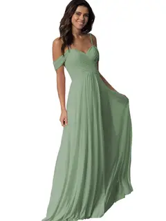 A-Line/Princess Sweetheart Off Shoulder Sleeveless Floor Length Bridesmaid Dresses with Pockets Chiffon — view 32