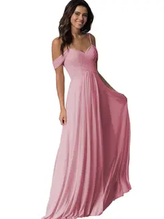 A-Line/Princess Sweetheart Off Shoulder Sleeveless Floor Length Bridesmaid Dresses with Pockets Chiffon — view 37