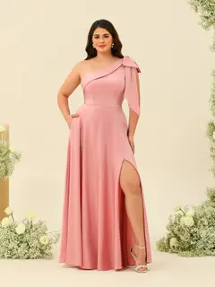 A-Line/Princess One-Shoulder Split Side Plus Size Bridesmaid Dresses — view 3