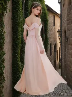 A-Line/Princess Spaghetti Straps Sleeveless Floor-Length Chiffon Bridesmaid Dresses with Ruffles — view 2
