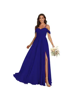 A-Line/Princess Off Shoulder Sweetheart Sleeveless Floor Length Bridesmaid Dresses Chiffon with Pockets Slit — view 5