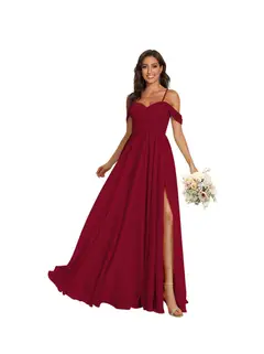 A-Line/Princess Off Shoulder Sweetheart Sleeveless Floor Length Bridesmaid Dresses Chiffon with Pockets Slit — view 6