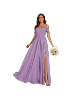 A-Line/Princess Off Shoulder Sweetheart Sleeveless Floor Length Bridesmaid Dresses Chiffon with Pockets Slit — view 8