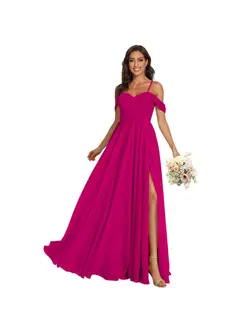 A-Line/Princess Off Shoulder Sweetheart Sleeveless Floor Length Bridesmaid Dresses Chiffon with Pockets Slit — view 10