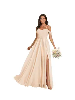 A-Line/Princess Off Shoulder Sweetheart Sleeveless Floor Length Bridesmaid Dresses Chiffon with Pockets Slit — view 11