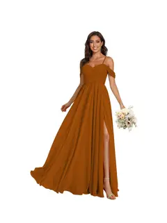 A-Line/Princess Off Shoulder Sweetheart Sleeveless Floor Length Bridesmaid Dresses Chiffon with Pockets Slit — view 13