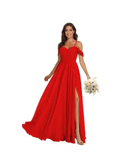 A-Line/Princess Off Shoulder Sweetheart Sleeveless Floor Length Bridesmaid Dresses Chiffon with Pockets Slit — view 19