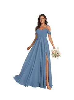 A-Line/Princess Off Shoulder Sweetheart Sleeveless Floor Length Bridesmaid Dresses Chiffon with Pockets Slit — view 22