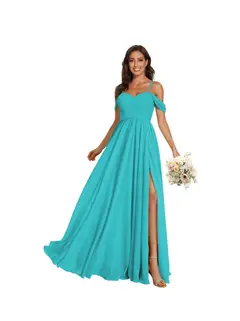 A-Line/Princess Off Shoulder Sweetheart Sleeveless Floor Length Bridesmaid Dresses Chiffon with Pockets Slit — view 23