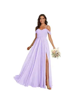A-Line/Princess Off Shoulder Sweetheart Sleeveless Floor Length Bridesmaid Dresses Chiffon with Pockets Slit — view 24