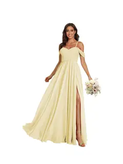 A-Line/Princess Off Shoulder Sweetheart Sleeveless Floor Length Bridesmaid Dresses Chiffon with Pockets Slit — view 33