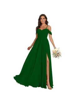 A-Line/Princess Off Shoulder Sweetheart Sleeveless Floor Length Bridesmaid Dresses Chiffon with Pockets Slit — view 37