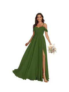 A-Line/Princess Off Shoulder Sweetheart Sleeveless Floor Length Bridesmaid Dresses Chiffon with Pockets Slit — view 40