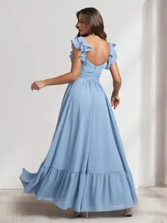 A-Line/Princess V-Neck Ankle-Length Bridesmaid Dresses With Ruffles & Split Side — view 2