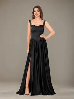 A-Line/Princess Sweetheart Sleeveless Floor-Length Silk Satin Bridesmaid Dresses with Pleated & Split Side — view 4