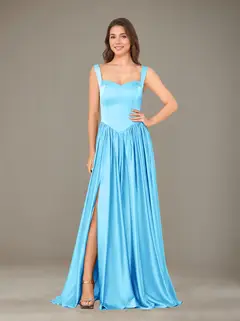 A-Line/Princess Sweetheart Sleeveless Floor-Length Silk Satin Bridesmaid Dresses with Pleated & Split Side — view 5
