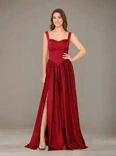 A-Line/Princess Sweetheart Sleeveless Floor-Length Silk Satin Bridesmaid Dresses with Pleated & Split Side — view 6