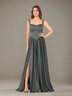 A-Line/Princess Sweetheart Sleeveless Floor-Length Silk Satin Bridesmaid Dresses with Pleated & Split Side — view 10