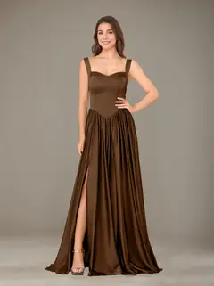 A-Line/Princess Sweetheart Sleeveless Floor-Length Silk Satin Bridesmaid Dresses with Pleated & Split Side — view 11